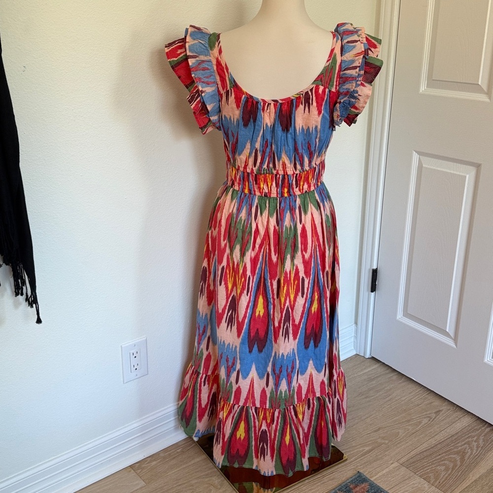 NEW THML flutter sleeve ikat print dress in pink - Picture 3 of 8
